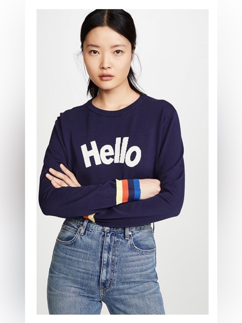 KULE The Hello knit Sweater In Navy size small striped cuffs